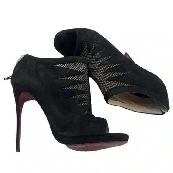 Christian Louboutin AUTHENTIC Black Suede Stiletto Heel Ankle Booties Size 38.5 - Picture 5 of 9